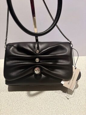Alexis Bittar Black Leather Womens Crossbody Ruched Crystal 9x6.